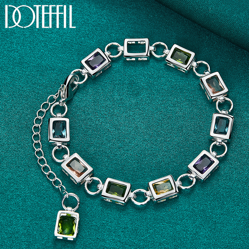 DOTEFFIL-pulsera cuadrada de Plata de Ley 925 con incrustaciones de circonita AAA multicolor, cadena para mujer, joyería de boda para fiesta de compromiso
