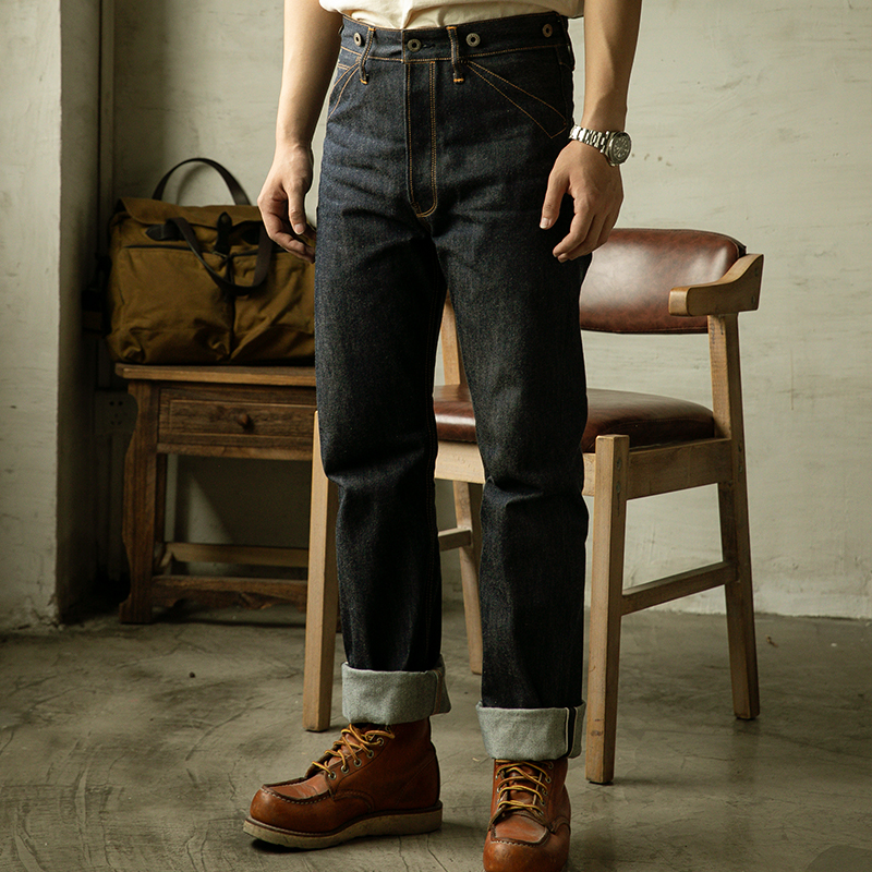 RS-0002B Beschreibung lesen! Red Tornado High Waist Raw Indigo Selvage Unwashed Denim Pants Unsanforized Jean 14oz
