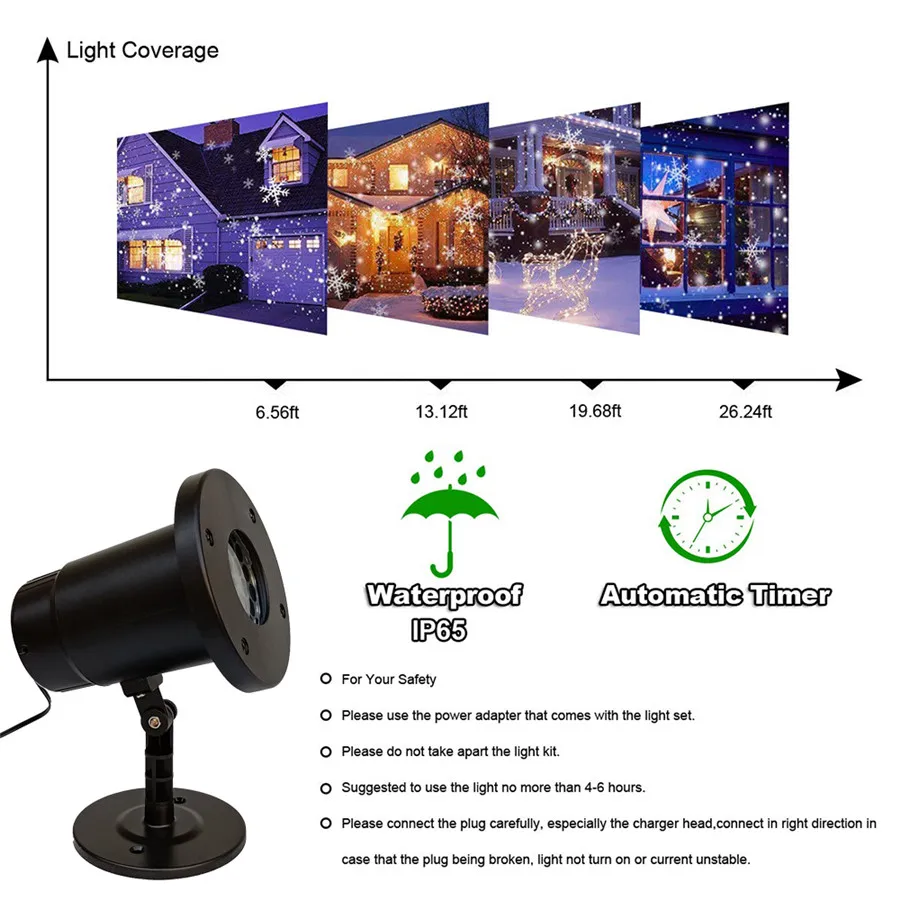 Proyector de luces LED para nevadas, lámpara de proyección de copos de nieve para Navidad, fiesta al aire libre, boda, paisaje que cae