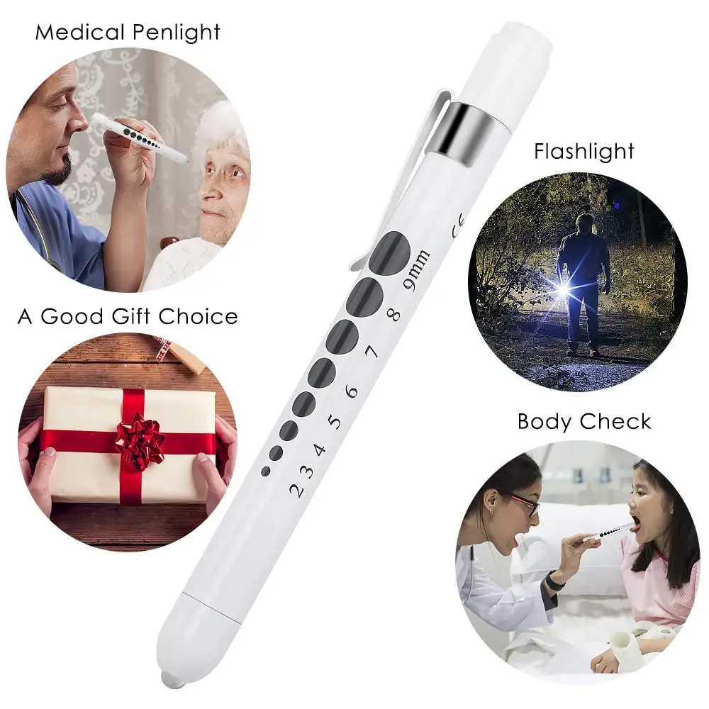 Torcia a LED portatile Lampada riutilizzabile per penna di pronto soccorso medico con penna per diagnosi da medico e infermiere per la misurazione del calibro della pupilla