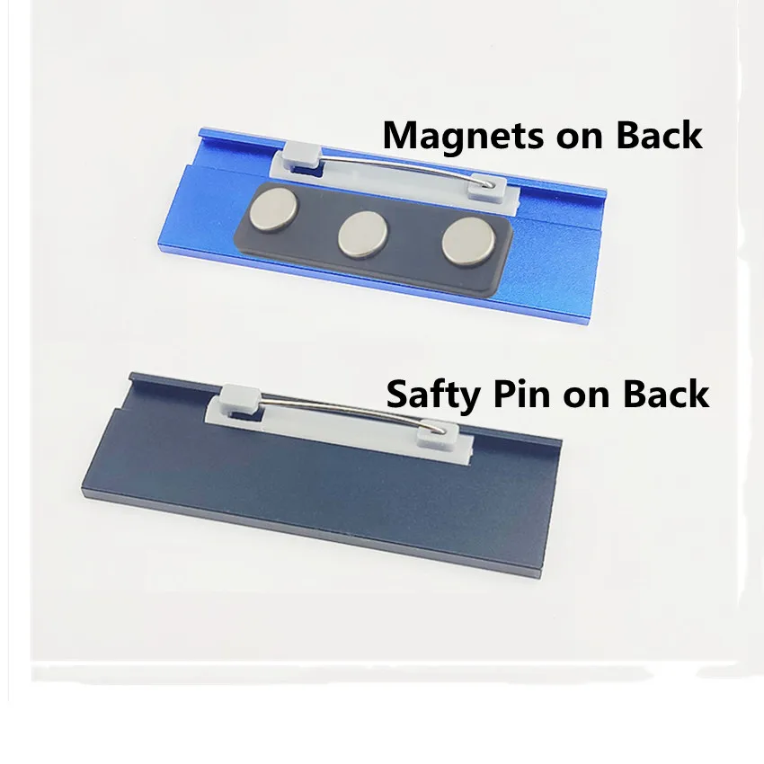 Aluminum Alloy Staff Number Name Badge Plate Holder Safty Pin Magnet Replaceable Reusable Printing 7x2.5cm 1Pack