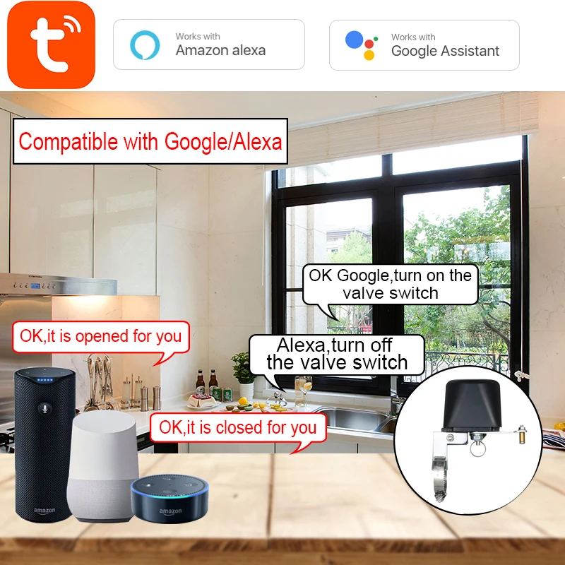 Controlador de válvula inteligente Tuya Wifi/Zigbee para tubería de Gas y agua, apagado automático, Compatible con asistente de Google Alexa