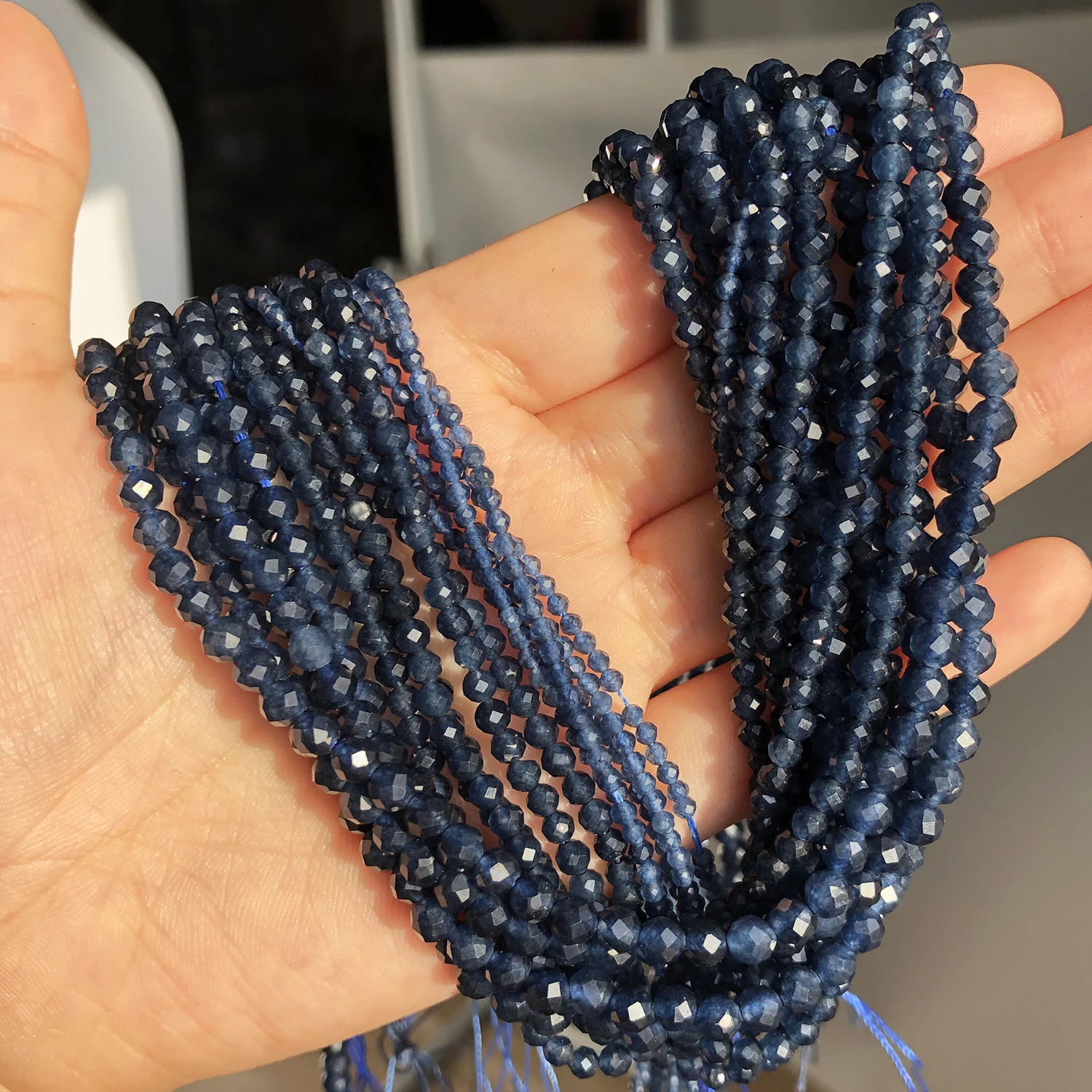 2 3 4mm 자연면 처리 된 블루 사파이어 스톤 쥬얼리 만들기위한 느슨한 스페이서 비즈, DIY 팔찌 귀걸이 액세서리 15 인치