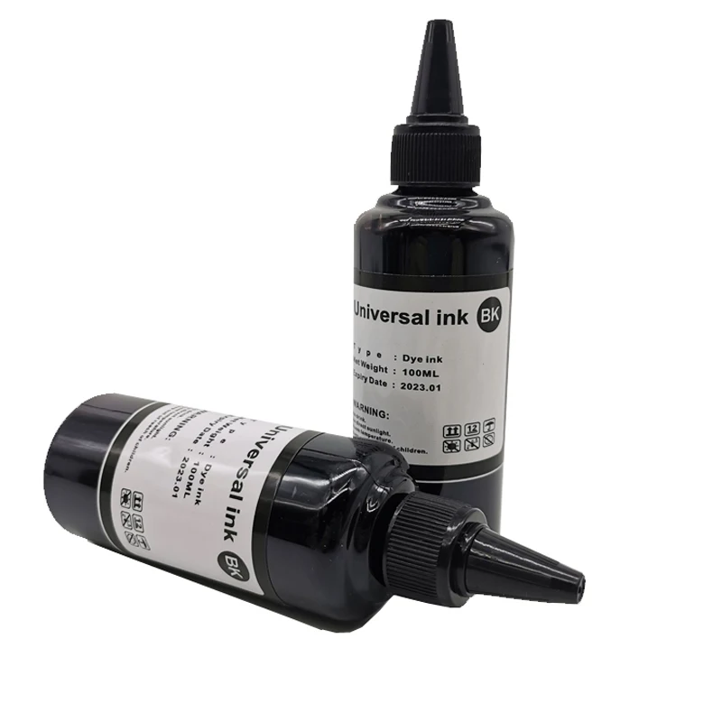 2 Chai 100 Ml BK Màu Nước Đa Năng Nhuộm Dựa Nạp Mực In Bộ Cho Canon Đen Màu Sắc Để Bàn Máy In Phun tranh