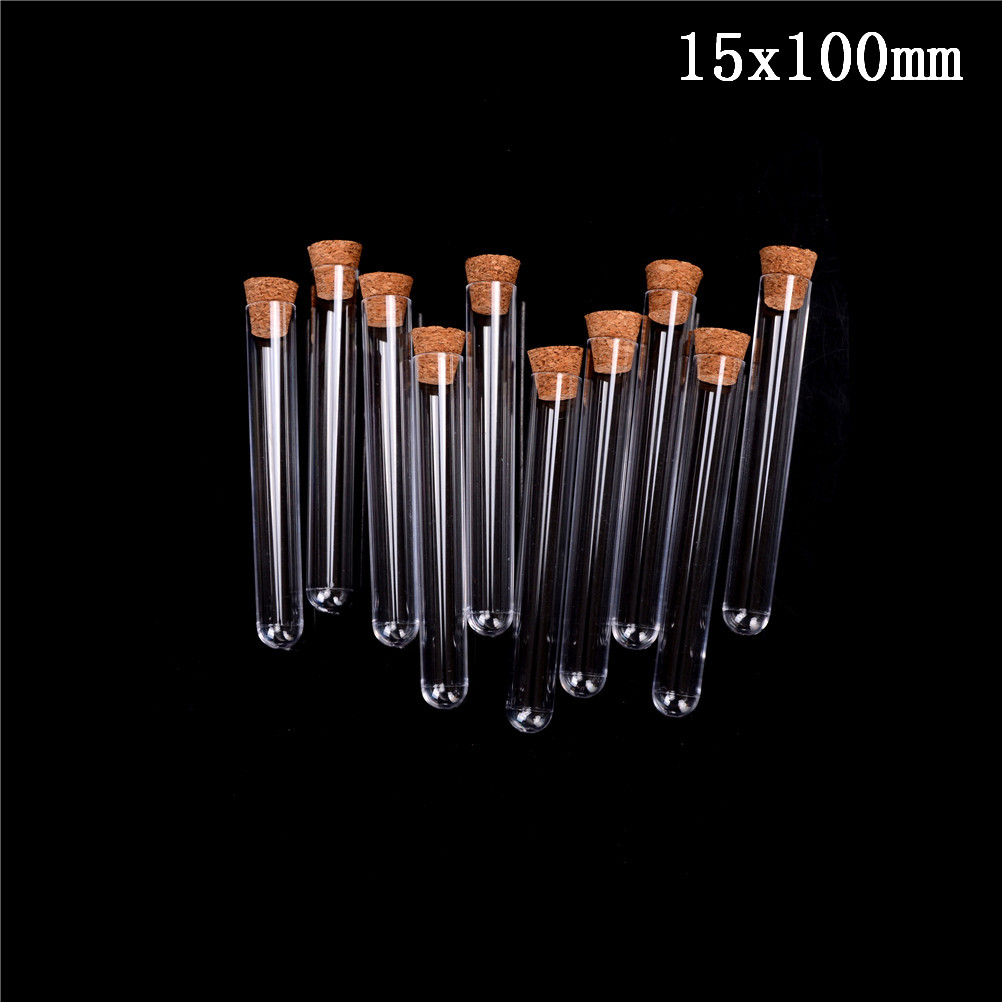 Tubo de ensayo de plástico de 15x100mm con corcho 6 pulgadas 20ml claro, Pack10, tubo de regalo para experimento de laboratorio, botella rellenable