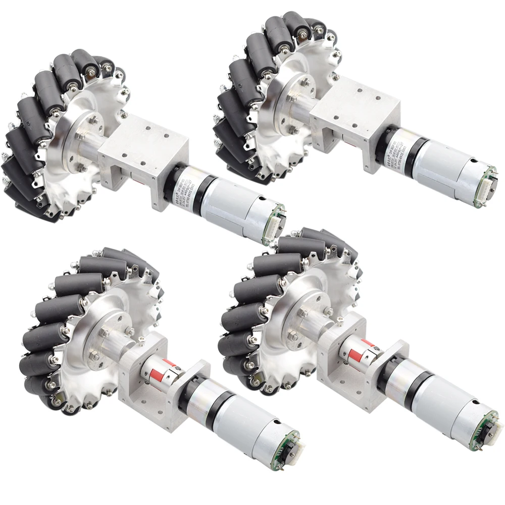 Omni Mecanum Roda com Motor Codificador de Velocidade, Motor para Projeto Arduino DIY, 150 kg Grande Carga, 152mm, 24V, 120W, 230rpm, 1 Conjunto, 4Pcs