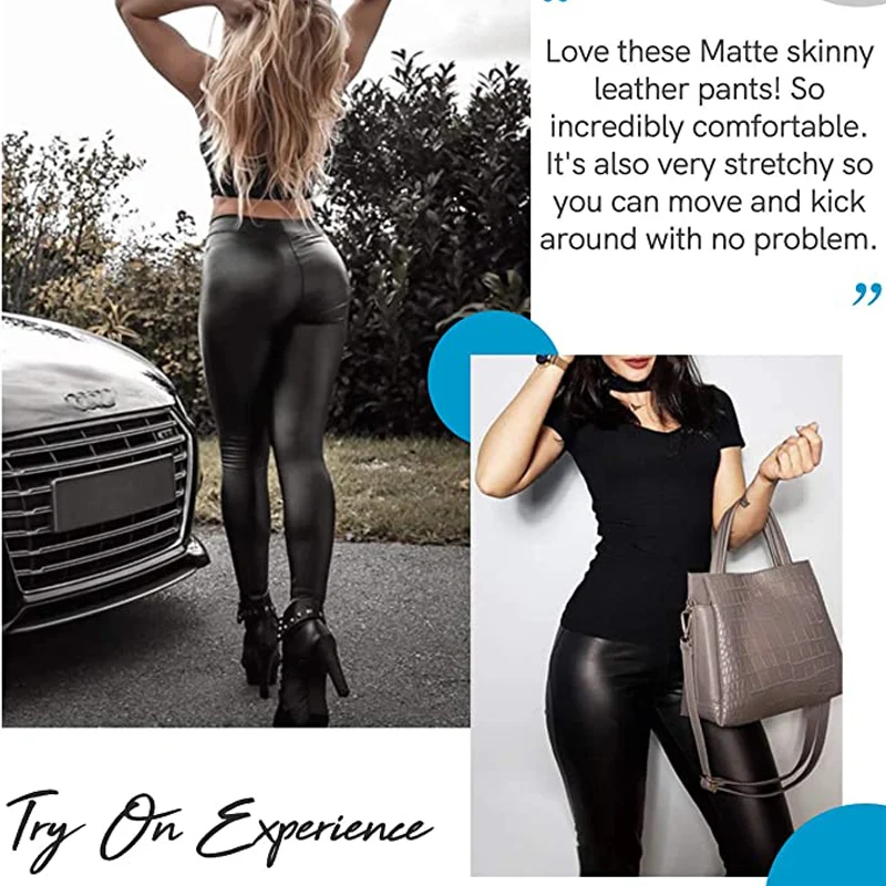 สูงเอวกางเกงขายาวหนัง Faux ผู้หญิงหนาดูผ่าน PU กางเกงขายาวเซ็กซี่สะโพก Push Up Slim กางเกงฟิตเนสกางเกง Butt Lifter