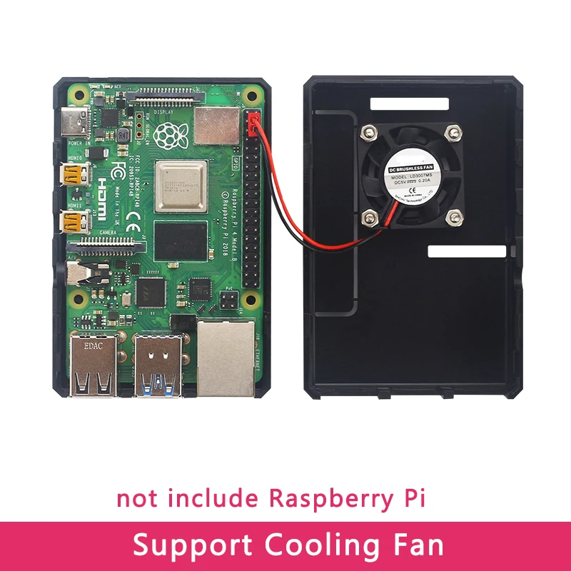Raspberry pi 4 modelo b abs caso preto transparente plástico escudo removível gpio capa com ventilador de refrigeração para raspberry pi 4