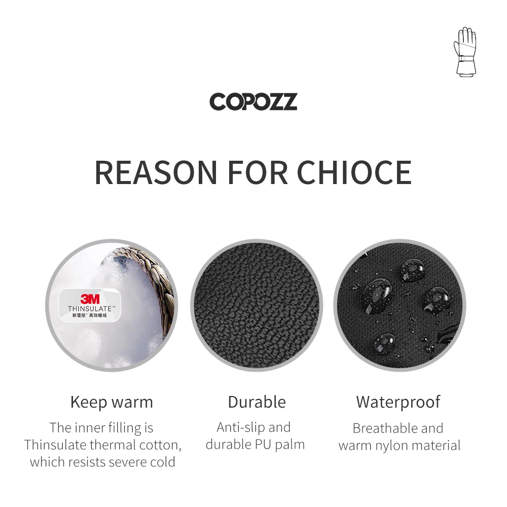 COPOZZ 男性女性スキー手袋超軽量防水冬暖かい手袋スノーボード手袋オートバイ乗馬雪防風手袋