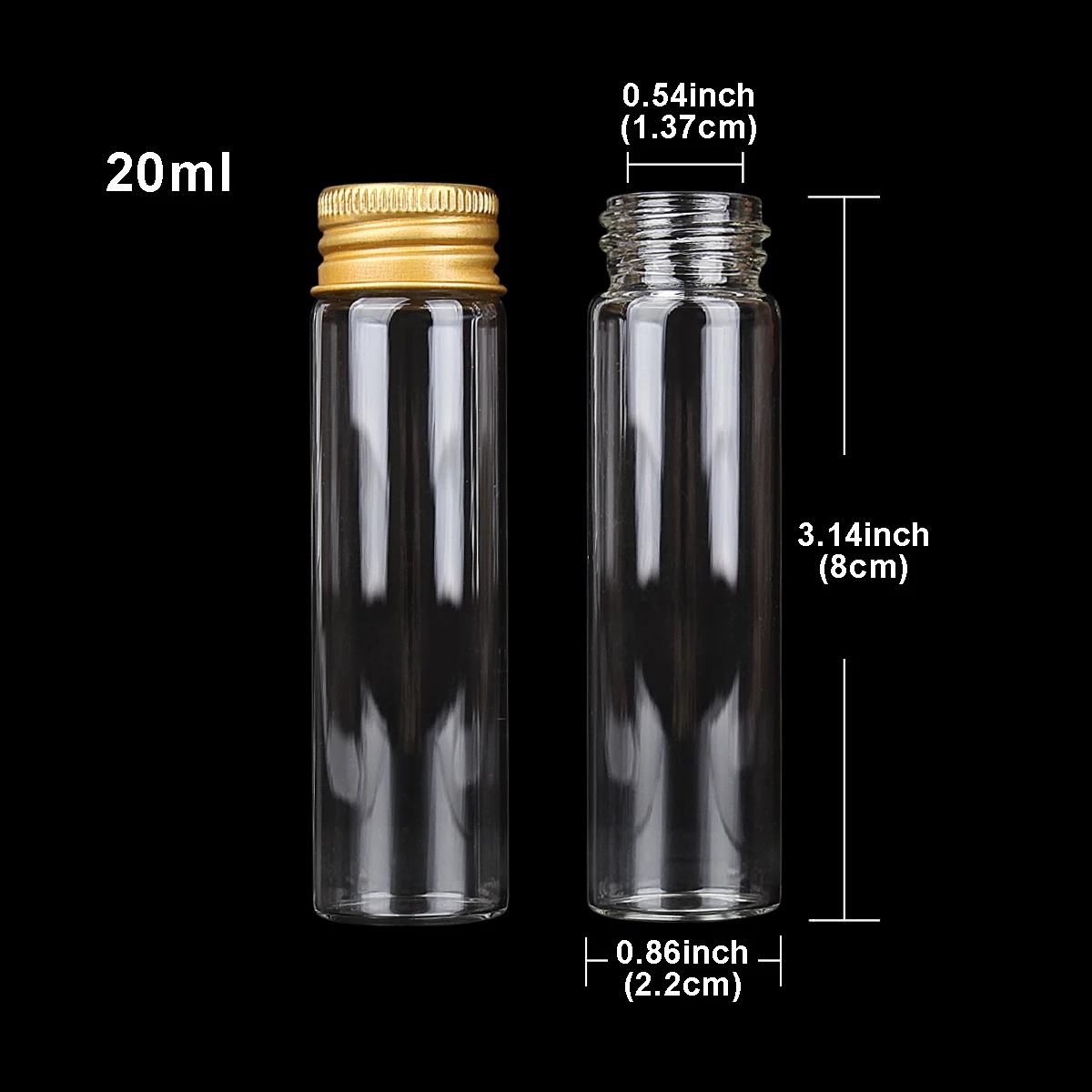 10 Buah 20Ml 22*80Mm Botol Kaca Botol Pesan dengan Tutup Aluminium Emas Botol Rempah Botol Ramuan untuk Pesta Pernikahan