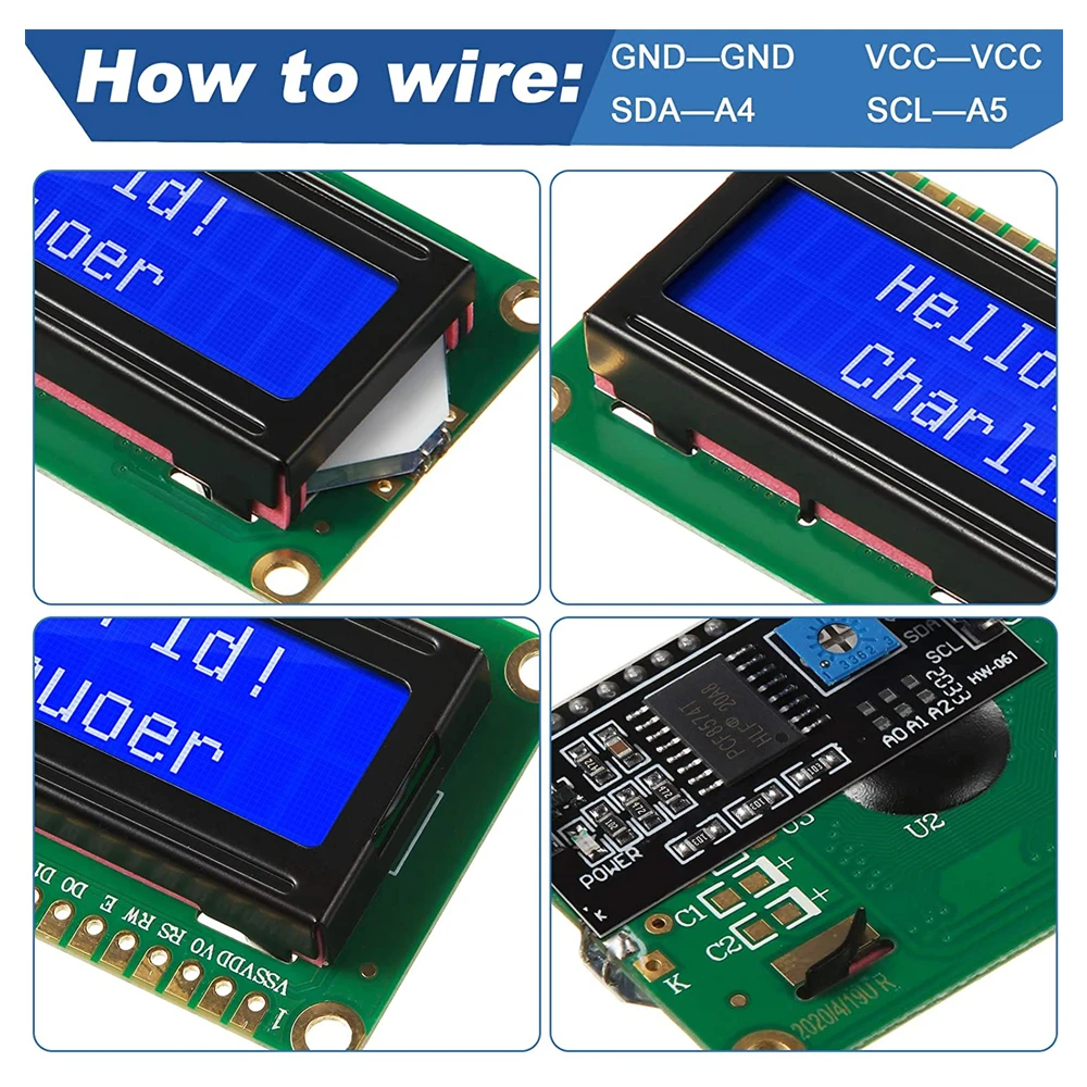 Lcd1602 1602 módulo lcd azul/amarelo verde tela 16x2 caracteres display lcd pcf8574t pcf8574 iic i2c interface 5v para arduino