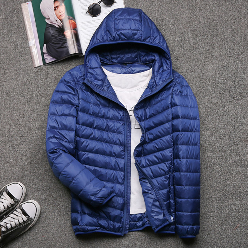 Casaco de pato com capuz ultraleve masculino, casacos macios, masculino portátil à prova de vento quente Parkas, roupas masculinas, 0-10 ℃, 5XL, 6XL, inverno