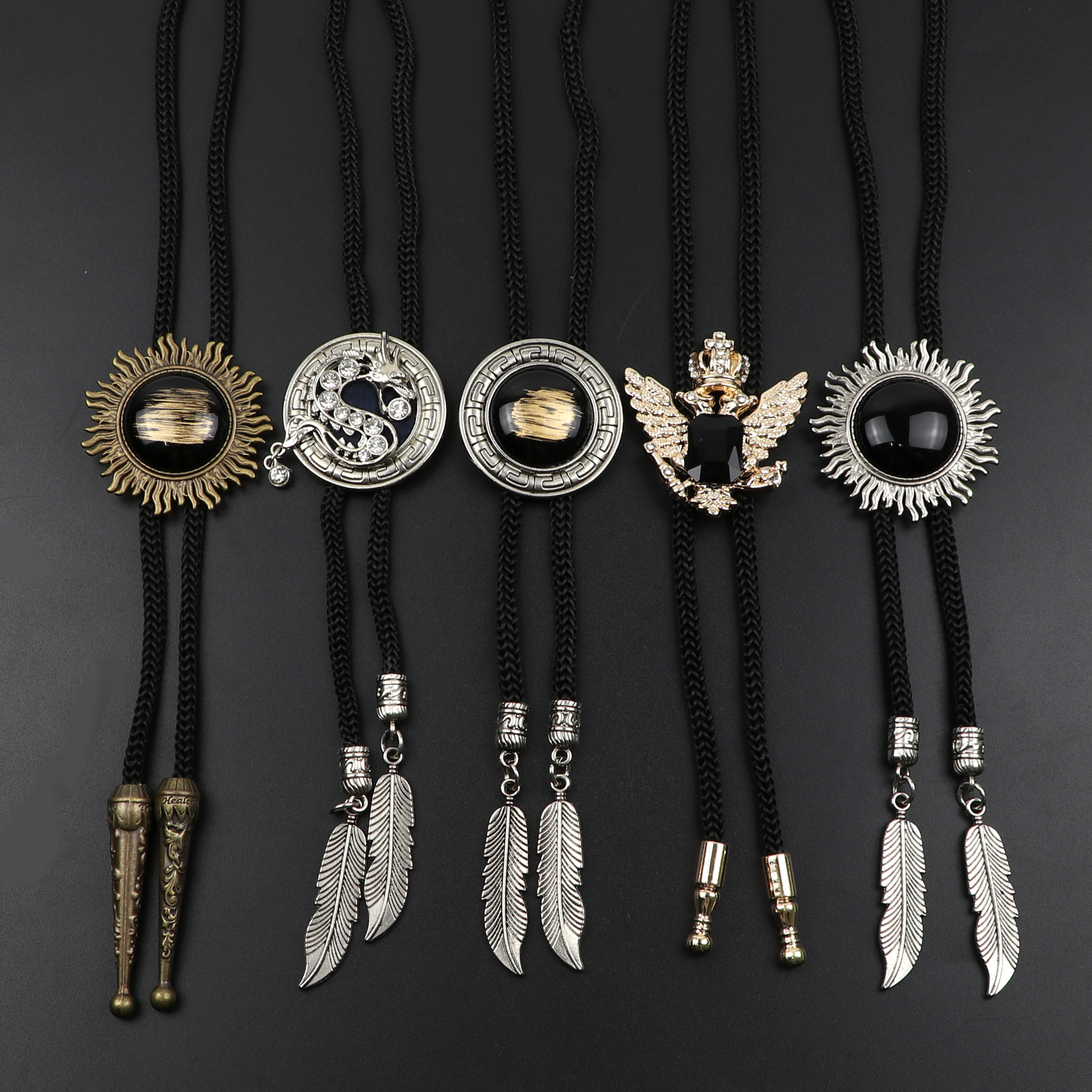 Nueva corbata redonda de Bolo a la moda, collares populares de estrella de vaquero occidental para hombres y mujeres, corbata de baile, camisa Retro, colgante de imitación de obsidiana