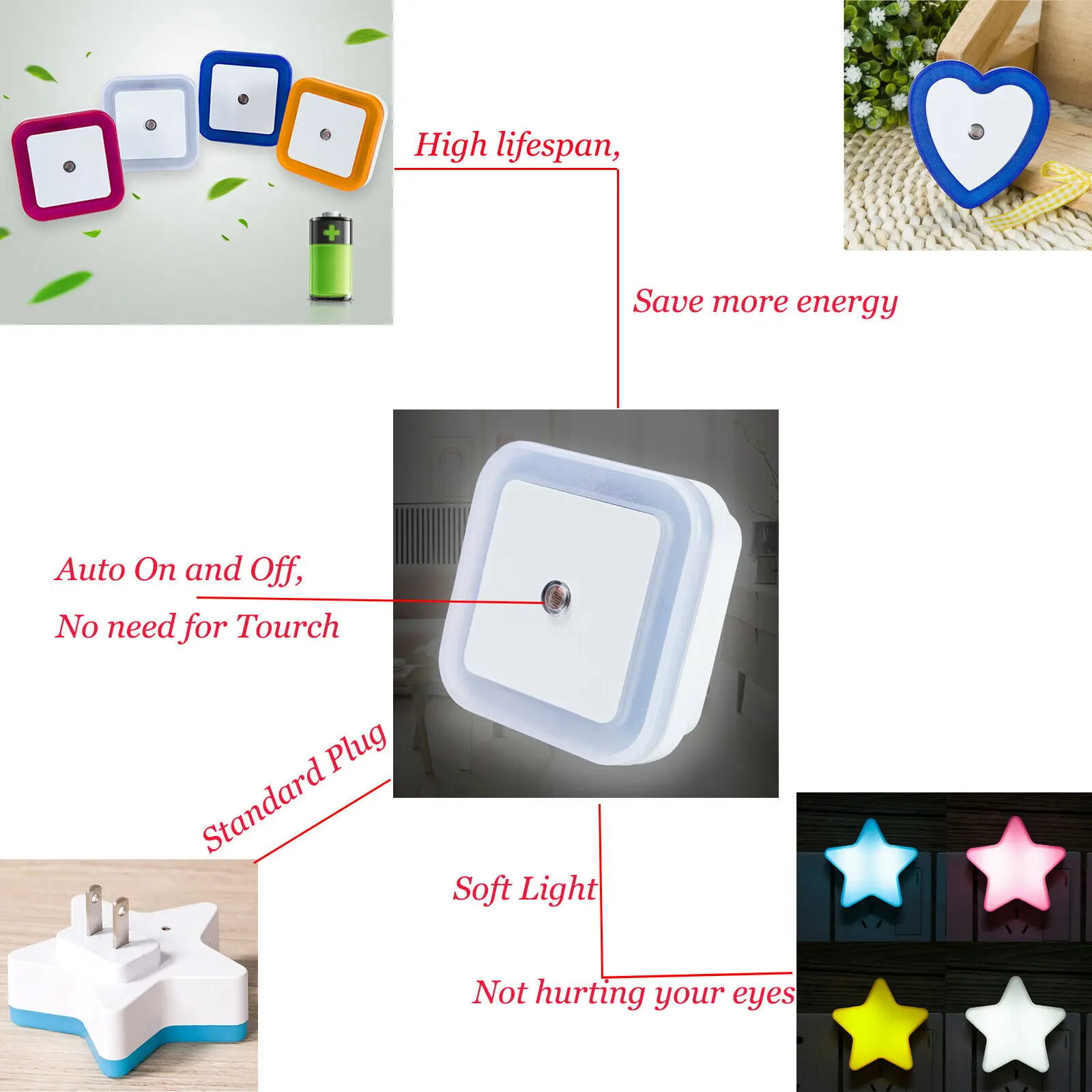 Luz LED nocturna Mini lámpara de noche con Sensor automático enchufable de pared para dormitorio habitación de niños pasillo escaleras UE/EE. UU. 110V 220V