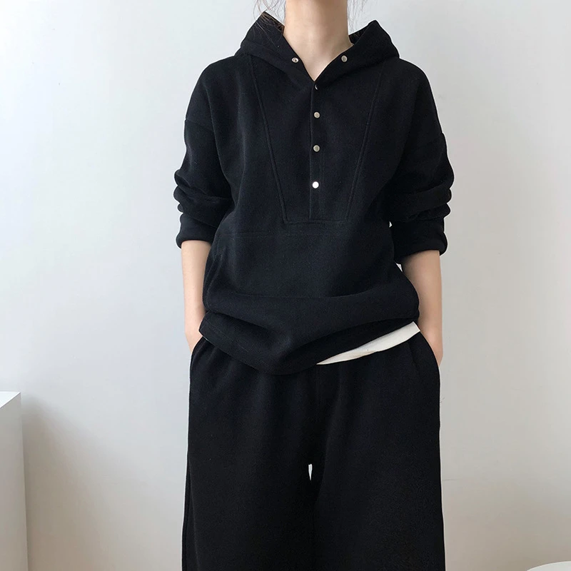 LMQ-Conjunto de dos piezas para mujer, Sudadera con capucha de gran tamaño y pantalones, chándal informal coreano, Otoño e Invierno
