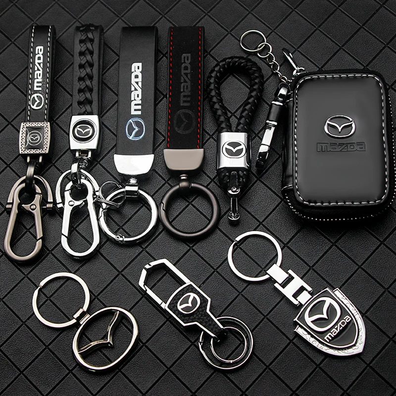 1 unidad de aleación de Metal para Mazda Axela 2 3 MS CX30 CX3 CX5 llavero con insignia de coche llavero de lujo colgante regalos funda de cuero para llaves Accesorios