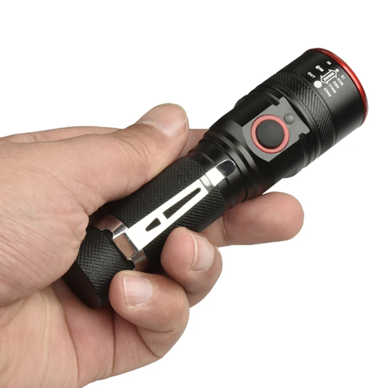 Linterna LED de XML-T6 recargable, linterna con puerto Micro USB, 4 modos de iluminación con zoom, para pesca al aire libre
