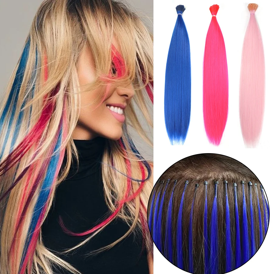 Tổng Hợp Tóc Cầu Vồng Giả Làm Tóc Màu Kanekalon Tôi-Đầu Keratin Fusion Cho Tóc Sợi Tóc miếng
