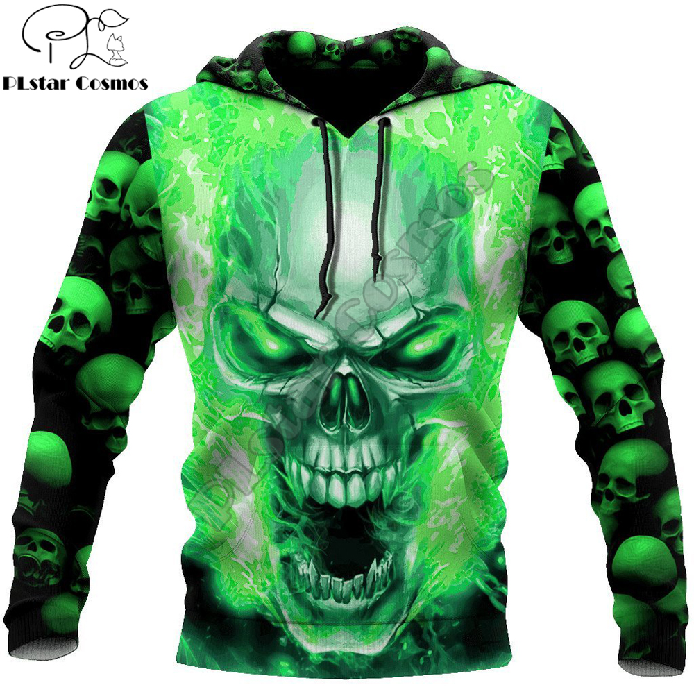 Hijau Tengkorak Pola Lucu 3D Dicetak Hoodie Pria Musim Gugur Harajuku Uniseks Kasual Pullover Streetwear Jaket Tracksuit DK233