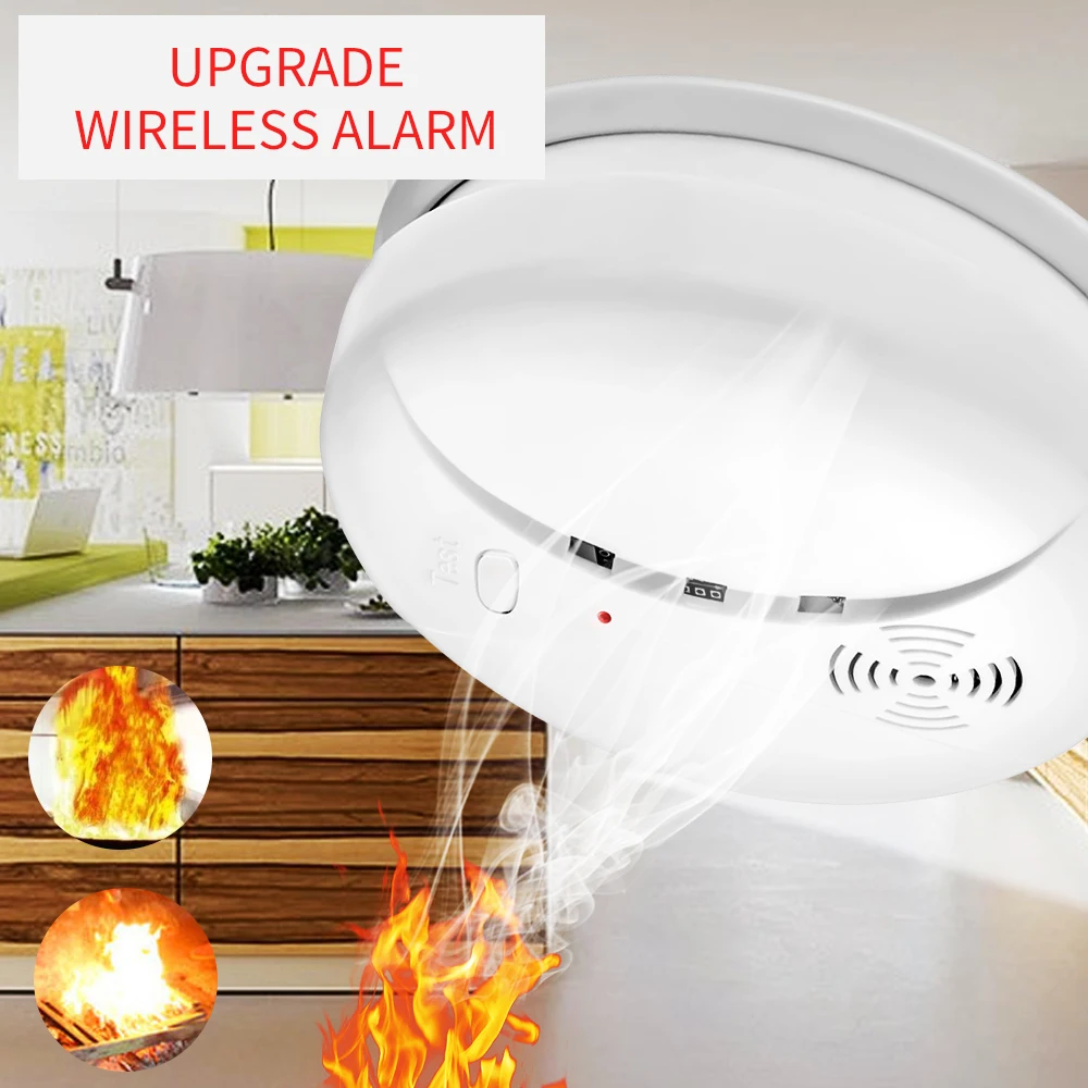 Smoke Sensor Wireless 433mhz Work With GSM Wifi Alarm System Security Alarms for Home smoke alarm fire detector