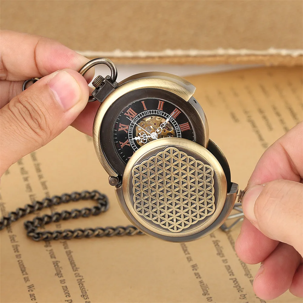 Phong Cách Khoa Học Viễn Tưởng Đồng Cơ Đồng Hồ Bỏ Túi Retro Sáng Tạo Nắp Xoay Số La Mã Hiển Thị Hướng Dẫn Sử Dụng Cơ Chế Mặt Dây Chuyền Đồng Hồ Nam