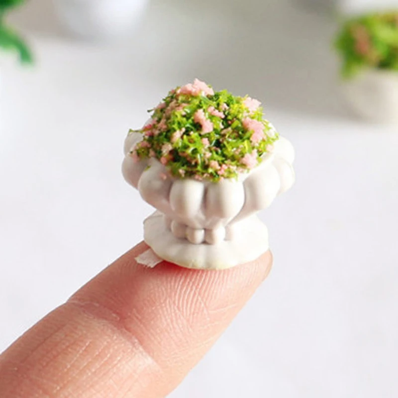 Bộ 2 Búp Bê Lắp Ghép Nội Thất 1:12 Mini Xanh Vật Có Hoa Cây Cảnh Chậu Hoa Nội Thất Đồ Chơi Cho Trẻ Em