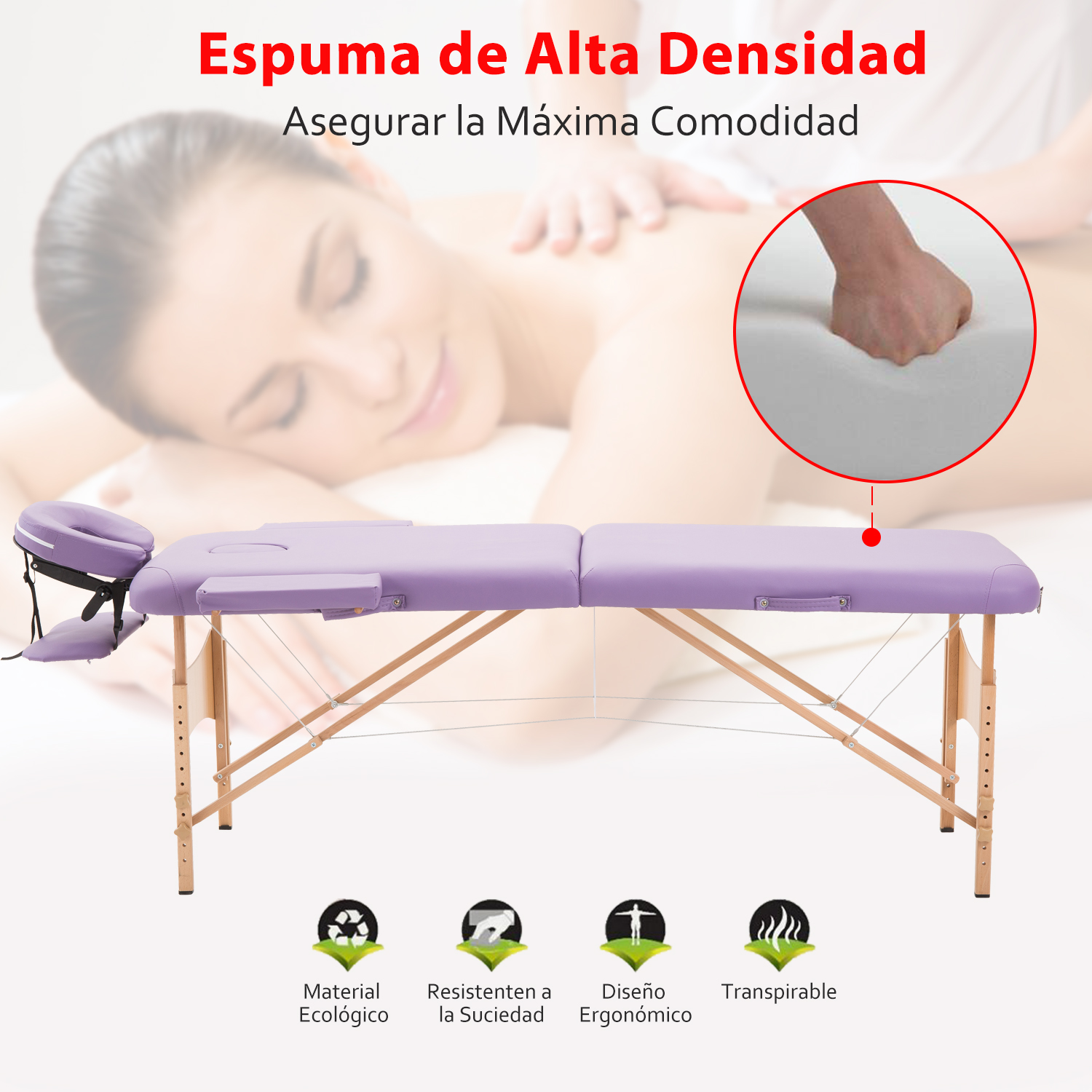 HOMCOM Cama De Masaje Madera Plegable 182 x 60cm Tatuaje Terapia Sofa Cama Morado