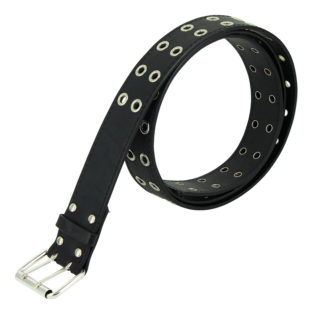 Cinturón de cadena Punk para mujer, cinturón ajustable negro con ojal doble, hebilla de Metal, pretina de cuero fresco para pantalones vaqueros