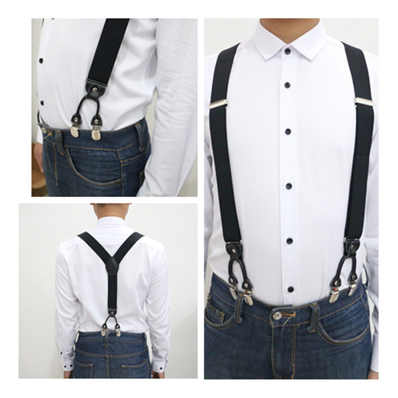 Multi Patroon raster mannen bretels casual Mode beugel Hoge kwaliteit lederen bretels Verstelbare 6 clip Riem