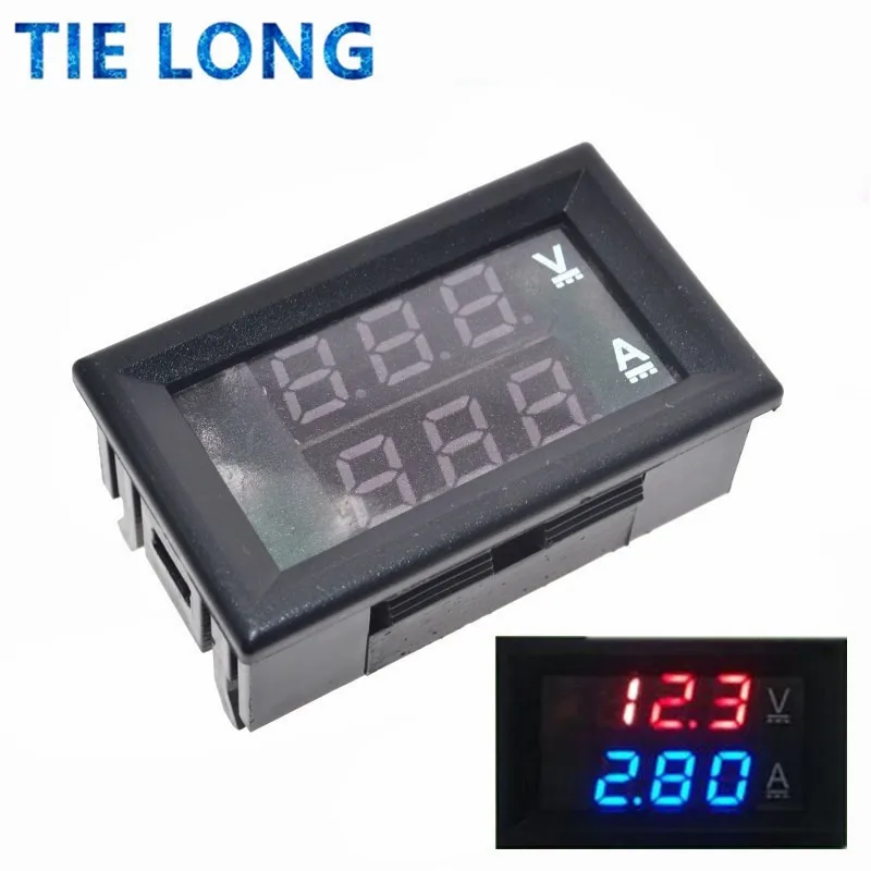 DC 0-100V 10A Voltmetro digitale Amperometro Doppio display Rilevatore di tensione Misuratore di corrente Pannello Amp Volt Gauge 0.28 "LED rosso blu