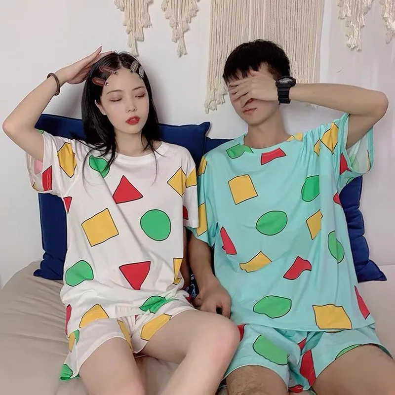 Pijama sin chan homem pijama sinchan algodão verão conjuntos curtos pijamas japoneses para casais homem e mulher pijamas 2021
