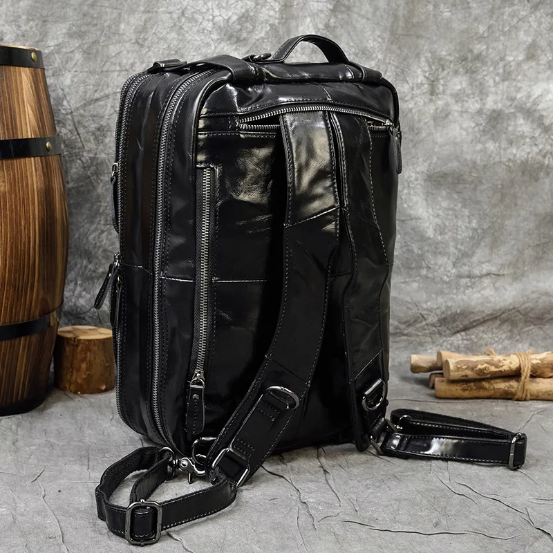 Luufan Echtem Leder Männer Aktentasche 14 "Schwarz Laptop Business-Handtasche Echt Leder Retro Aktentasche Umhängetasche Für Männliche