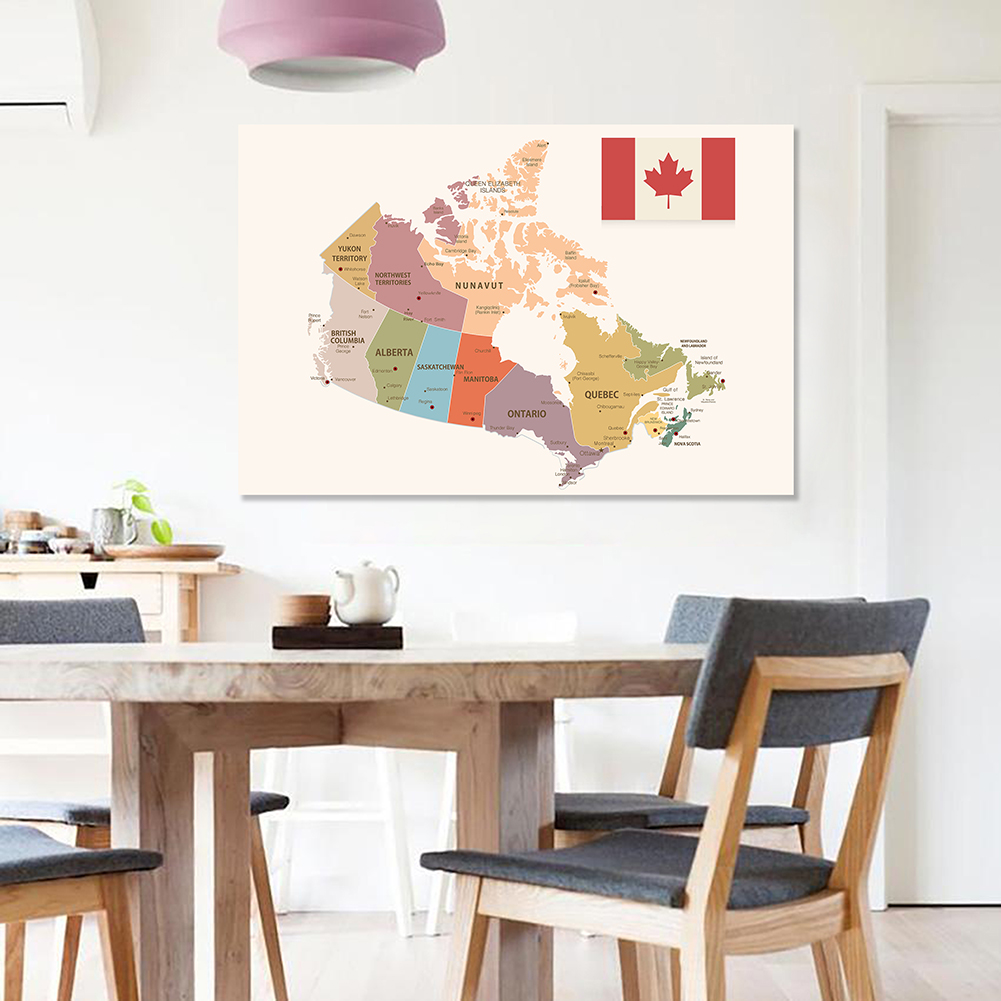150*100Cm Canada Bản Đồ Bản Đồ Chính Trị Không Dệt Tranh Canvas Trang Treo Tường Dùng Học Lớp Học trang Trí Nhà