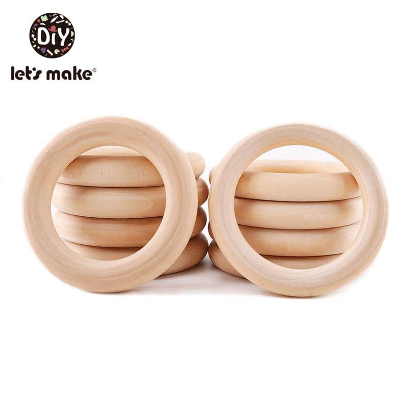 Let's Make 50pcs แหวนไม้ DIY ปรับแต่งโลโก้ 98/70/55/40 มม.พื้นผิวเรียบไม้เมเปิลธรรมชาติหนูเด็ก Teething Bpa ฟรี