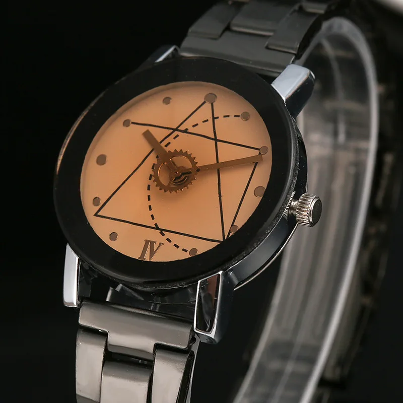 Nuevos relojes de pareja para hombre, reloj de segunda mano con puntero triangular y brújula, relojes de acero inoxidable para mujer, reloj femenino
