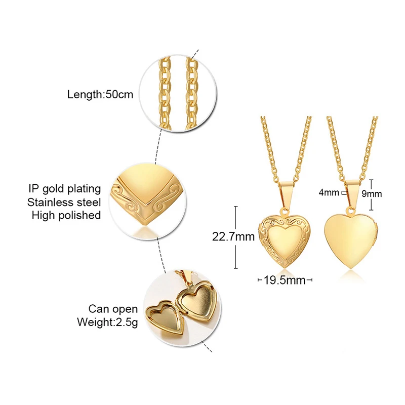 Vnox ปรับแต่งชื่อรูปภาพผู้หญิงสร้อยคอหัวใจ Locket จี้ภาพครอบครัวส่วนบุคคลของขวัญครบรอบ