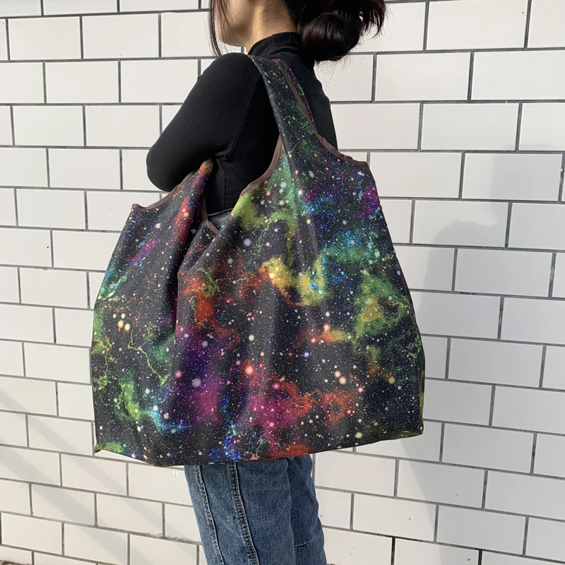 Bolso grande de estilo Personal para mujer, bolso de hombro portátil de poliéster reutilizable ecológico, bolsa plegable, bolsa de compras, almacenamiento