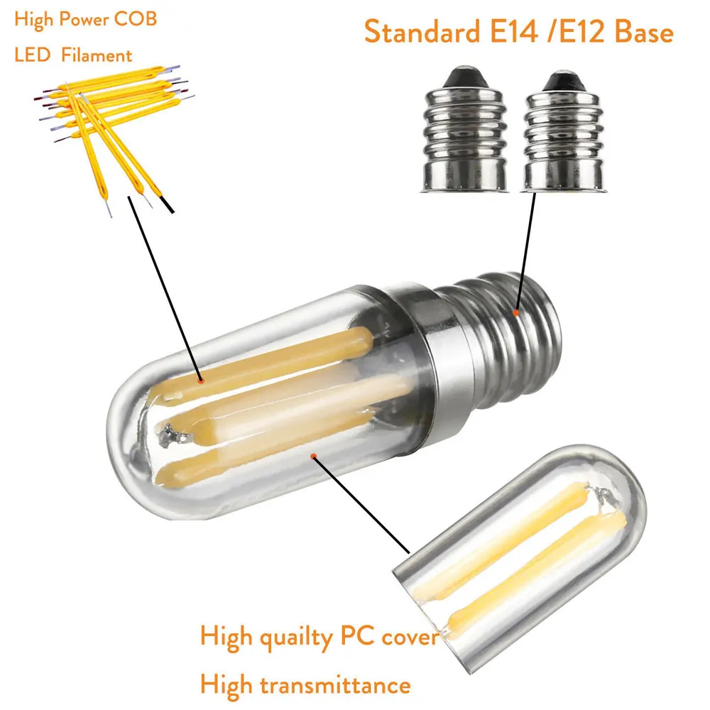 Mini E14 E12 LED Frigo Congelatore Luce a filamento COB Lampadine dimmerabili 1W 2W 4W Lampada Bianco freddo/caldo 110V 220V