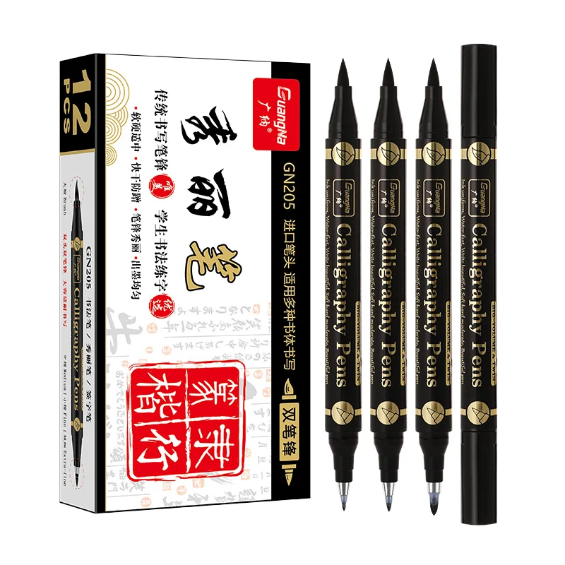 3 teile/los Doppel kopf Hand Schriftzug Stifte Chinesische Kalligraphie Pinsel Stifte Set Kunst Marker Schwarz Tinte 4 Größe für Anfänger schreiben