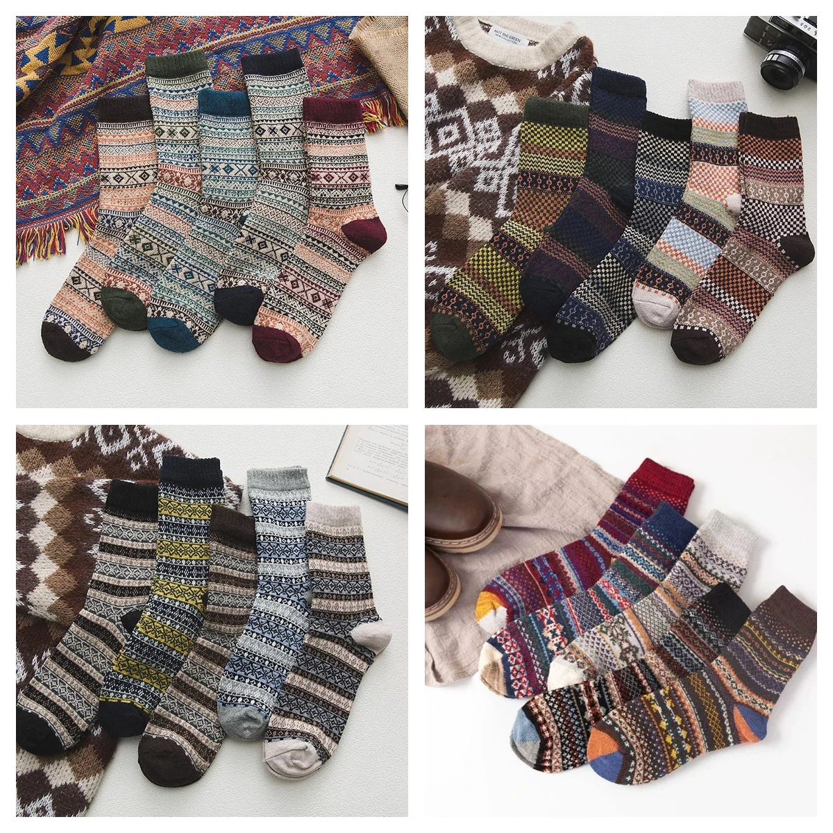 1 par de calcetines de invierno Harajuku de alta calidad para hombre, calcetines informales de mezcla de algodón y lana cálidos y gruesos vintage a la moda