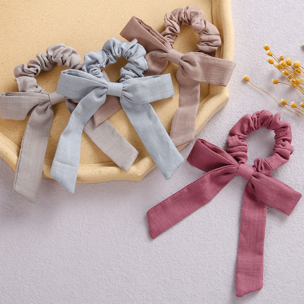 Bé Gái Phụ Kiện Tóc Lớn Cung Tên Tập Đi Đuôi Ngựa Giá Đỡ Vải Lanh Cotton Trẻ Em Thun Scrunchy Tóc Thời Trang Dây Cao Su