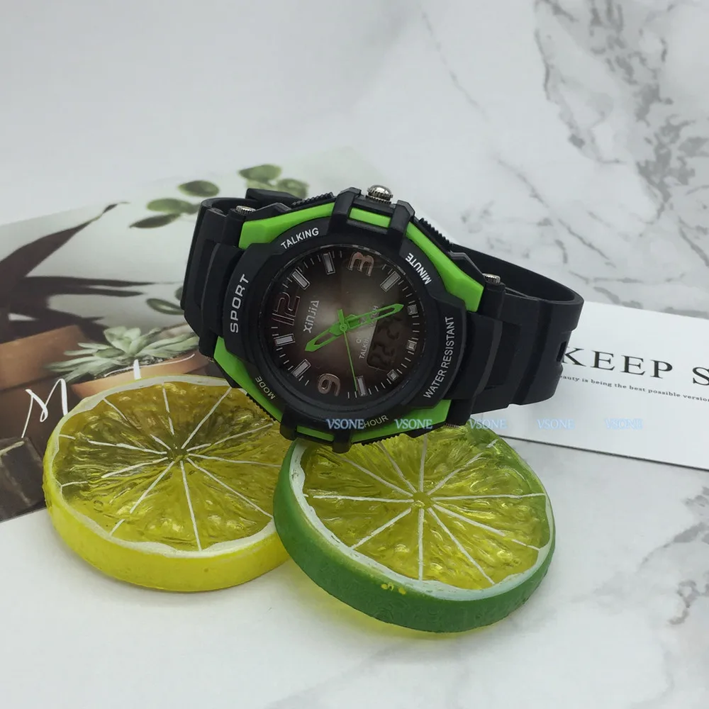 Italienische Analog-Digital Dual Display Reden Armbanduhr w/Alarm für die Blinde und Niedrigen Vision, mit Schwarz Ruber Strap 861ZTI