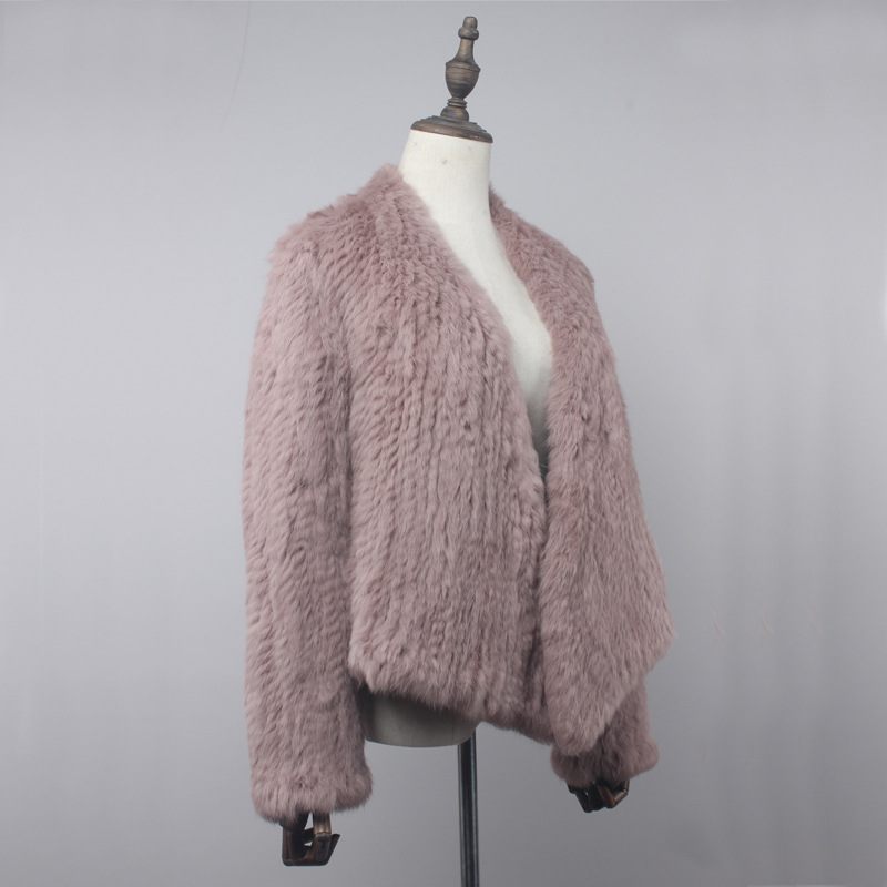 Real Rabbit Fur Knit Cardigan Coat Jacket Natural Handmade Irregular Collar Overcoat Rabbit Fur Knitted Outerwear Vest