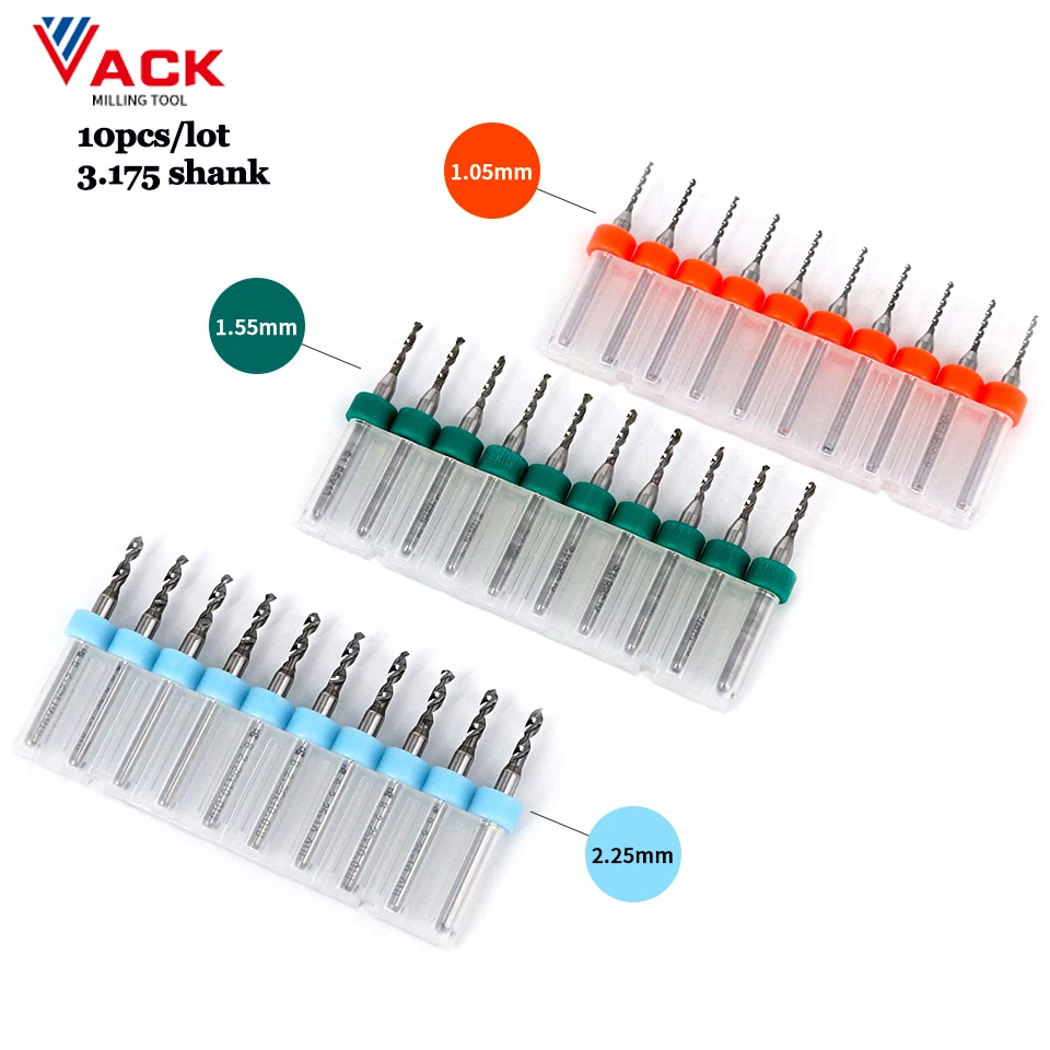 10 Cái/lốc 3.175 Vỏ Carbide PCB Khoan Cho In Bảng Mạch Mini CNC Khoan Bit Bộ Micro Khắc Endmill 1Mm 2Mm