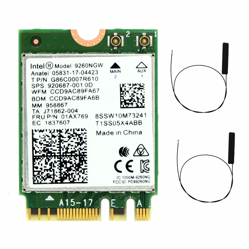 WDXUN Двухдиапазонный Wireless-AC 9260 9260ac Intel 9260NGW NGFF 802.11ac MU-MIMO 1730 Мбит/с 1,73 Гбит/с Wi-Fi + Bluetooth 5,0 Windows 10