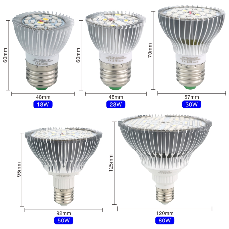 水耕栽培用led成長ランプ,e27,18w,28w,30w,50w,80w,AC85-265V,110v,220v