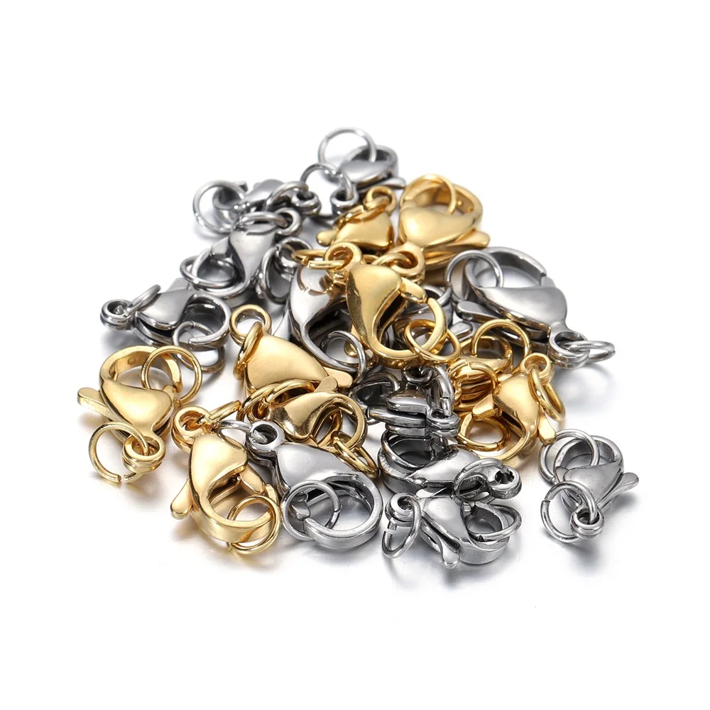 10 juegos de cierre de langosta de acero inoxidable, anillos de salto, conectores, cierre para pulsera, collar, cadenas, suministros de joyería DIY