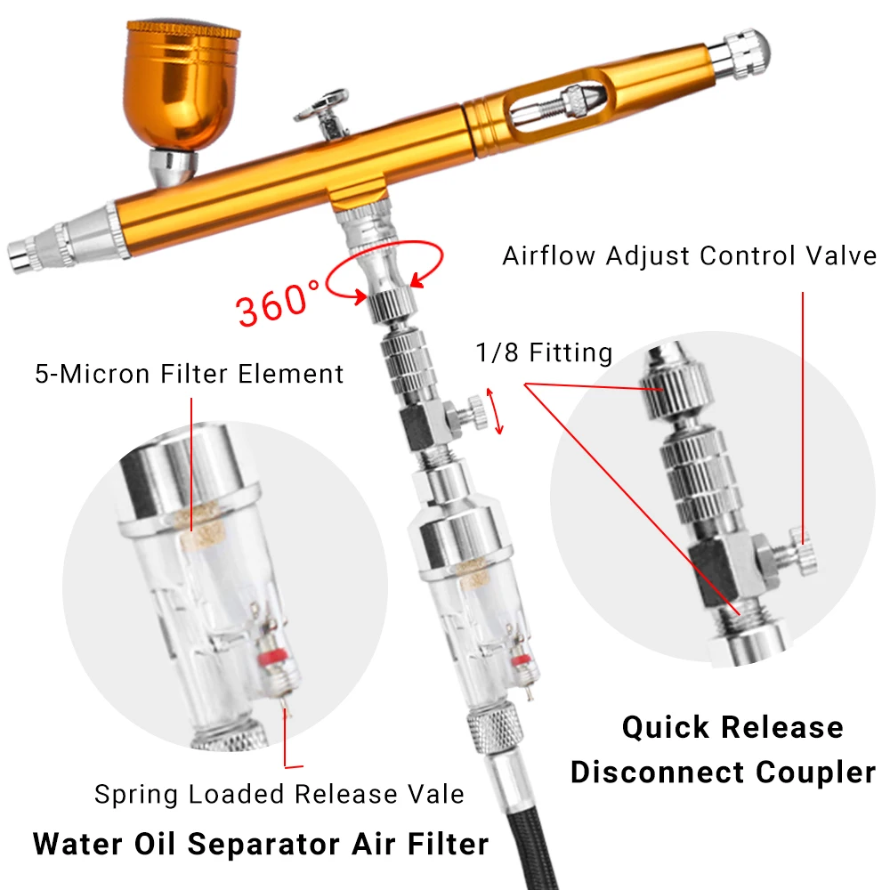 ตัวควบคุมแอร์บรัชวาล์วตัวกรองอากาศ1/8 "ตัวดักจับความชื้นแบบแอร์บรัชสำหรับแอร์บรัชอุปกรณ์เสริมแปรงหัวแปรง