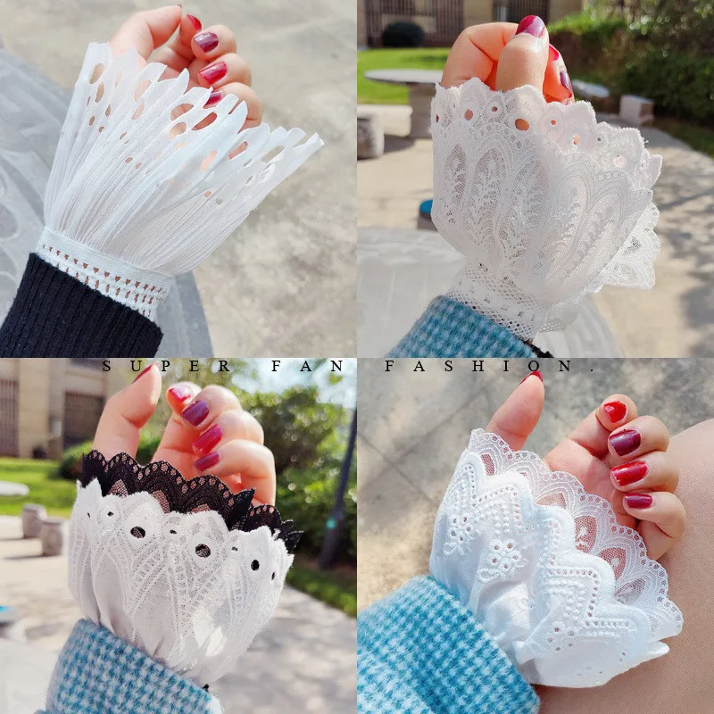 Giả Mới Tay Thu Đông Hoang Dã Áo Len Trang Trí Tay Xếp Ly Cổ Tay Xếp Ly Cơ Quan Giả Tay Đa Năng Giả Vòng Bít