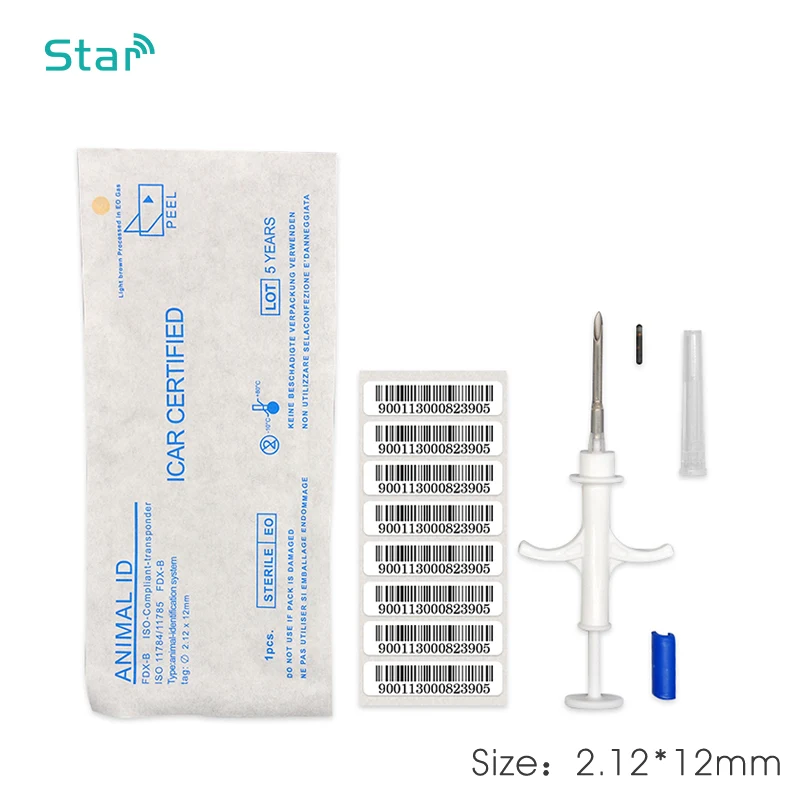 1 Stück 13,56 MHz Tier-Mikrochip-Spritze NFC-Chips 2 * 12 mm HF-Smart-Mikrochips Spritze mit Nadel NTAG216 RFID-Injektor-Set